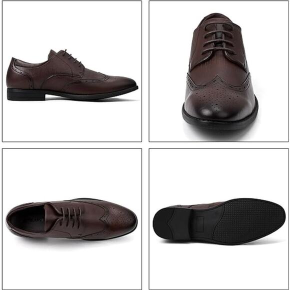 Men Dress Shoes Men Oxford Shoes Leather Stylish Lace-up Business Casual Formal - Picture 3 of 5